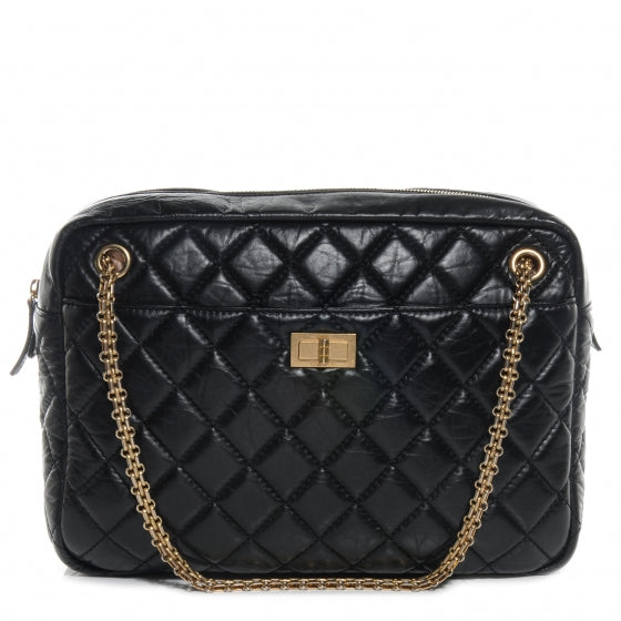 Aged Calfskin Quilted Large Reissue Camera Case Black