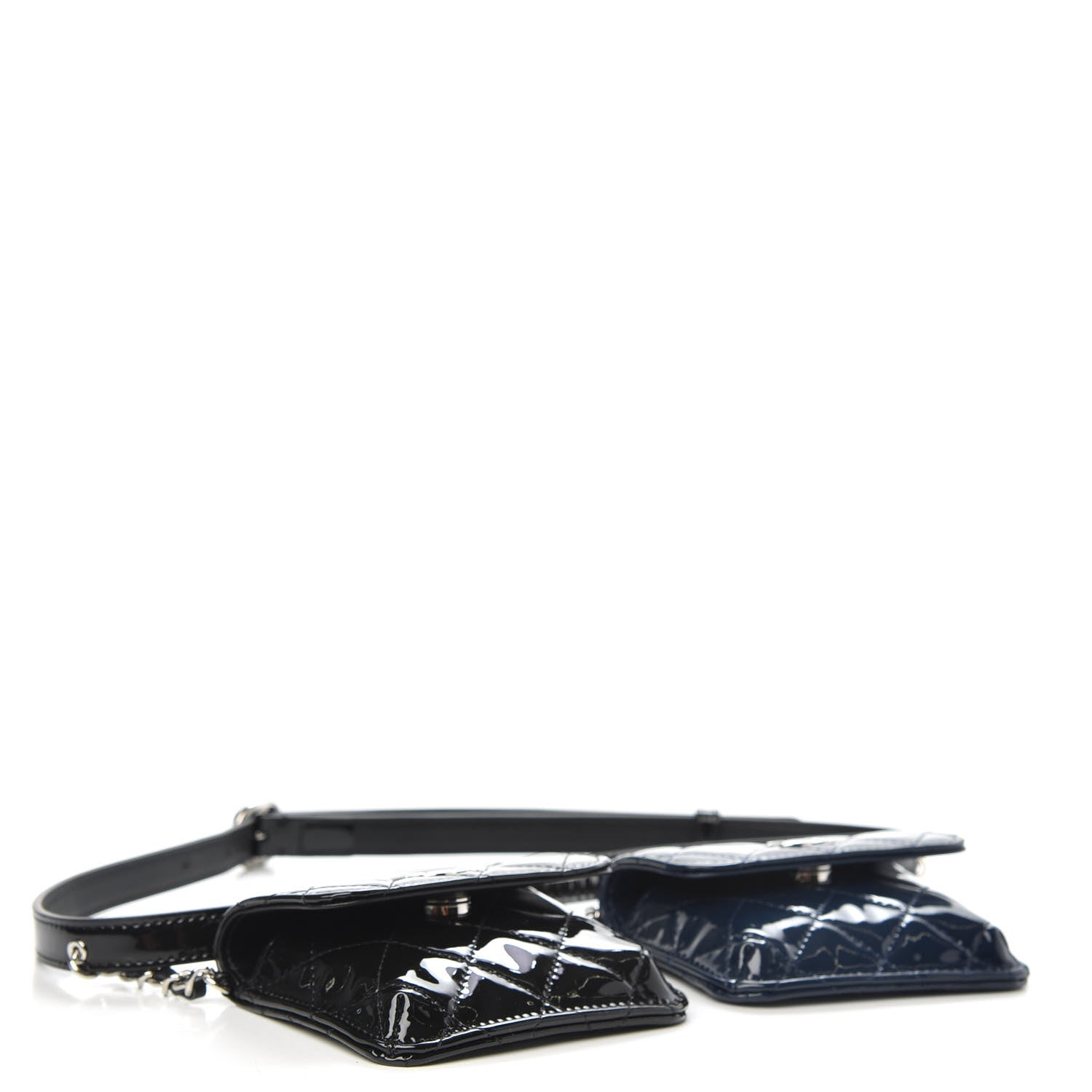 Chanel Patent Quilted Double Mini Flap Waist Bag Black Navy Blue 4 of 7