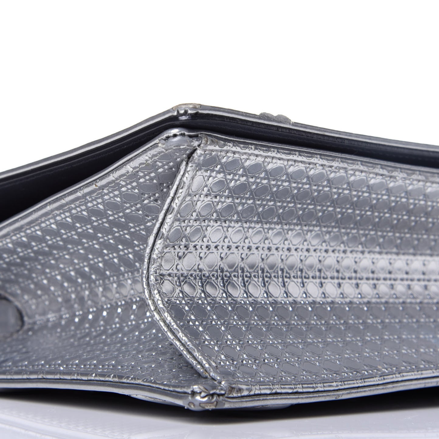 Metallic Patent Micro-Cannage Medium Diorama Flap Bag Silver