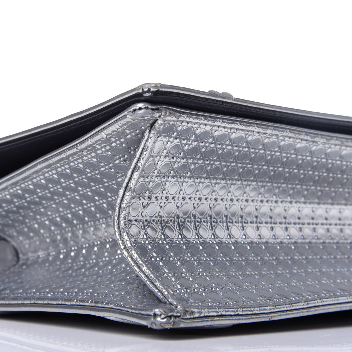 Christian Dior Metallic Patent Micro-Cannage Medium Diorama Flap Bag Silver 8 of 9