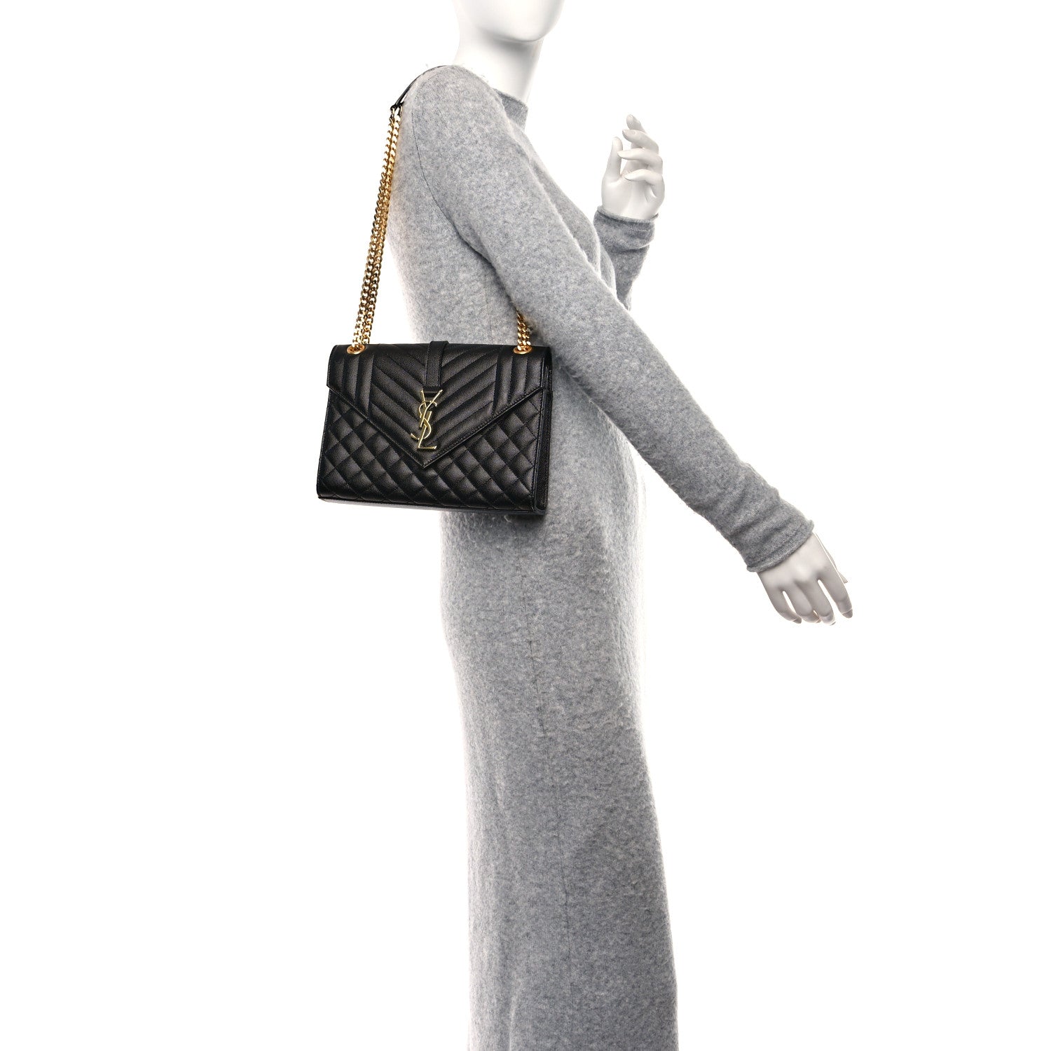 Saint Laurent Grain De Poudre Textured Mixed Matelasse Triquilt Medium Monogram Satchel Black 2 of 12
