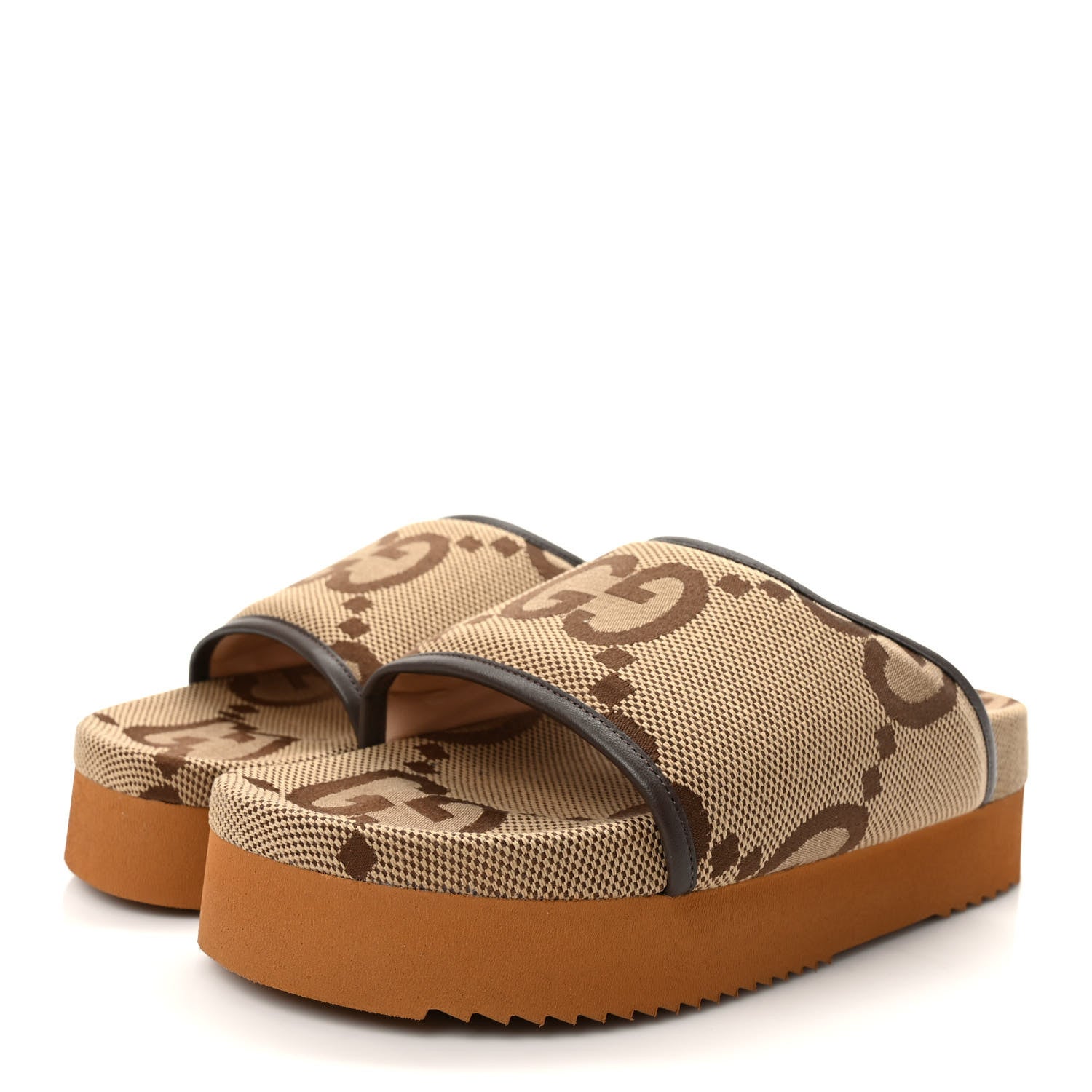Gucci Monogram Jumbo GG Nappa Samoa Platform 40mm Slide Sandals 41 Camel Ebony New Acero 3 of 9
