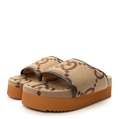 Gucci Monogram Jumbo GG Nappa Samoa Platform 40mm Slide Sandals 41 Camel Ebony New Acero 3 of 9