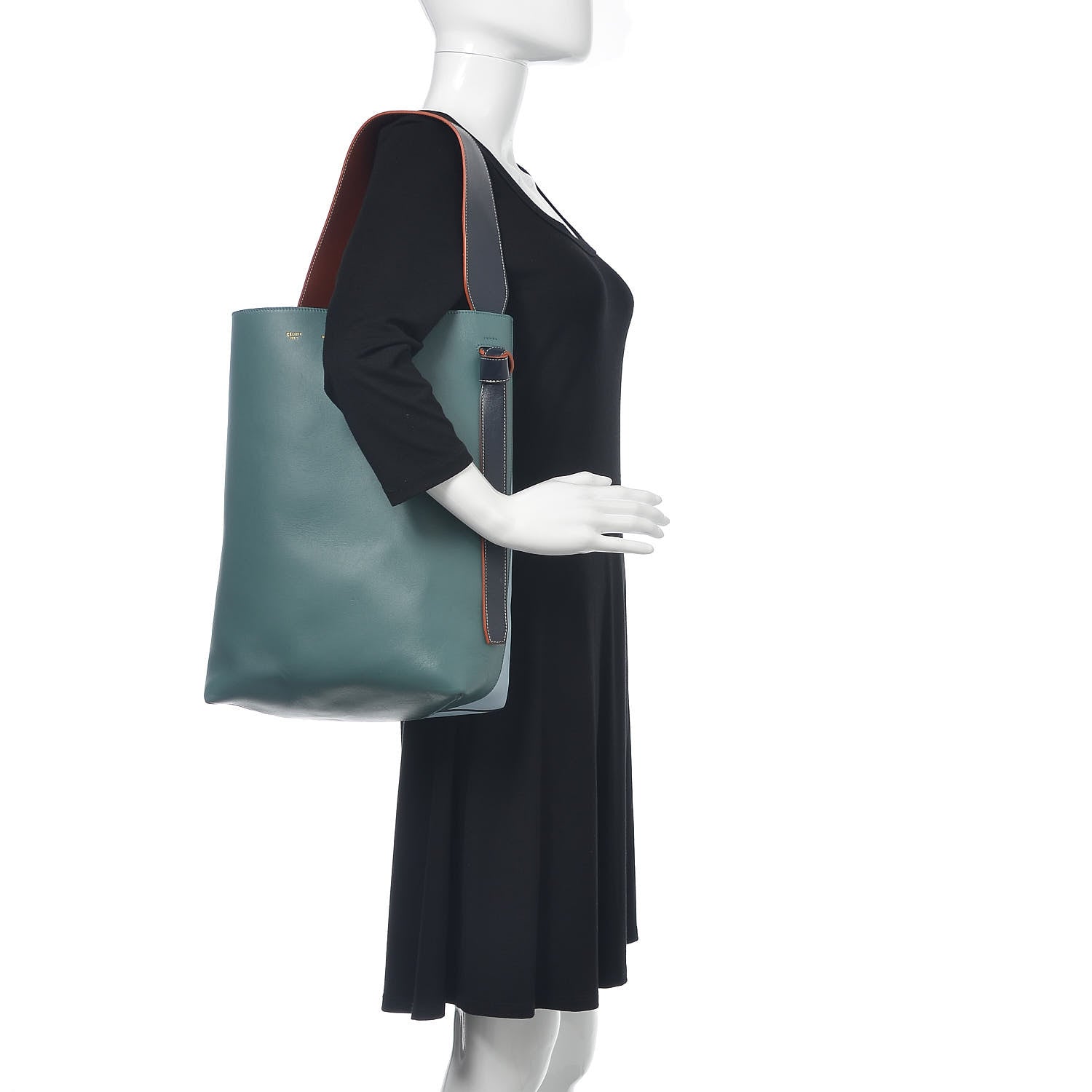 Celine Shiny Smooth Calfskin Small Twisted Cabas Green Smoke Pale Blue 2 of 13