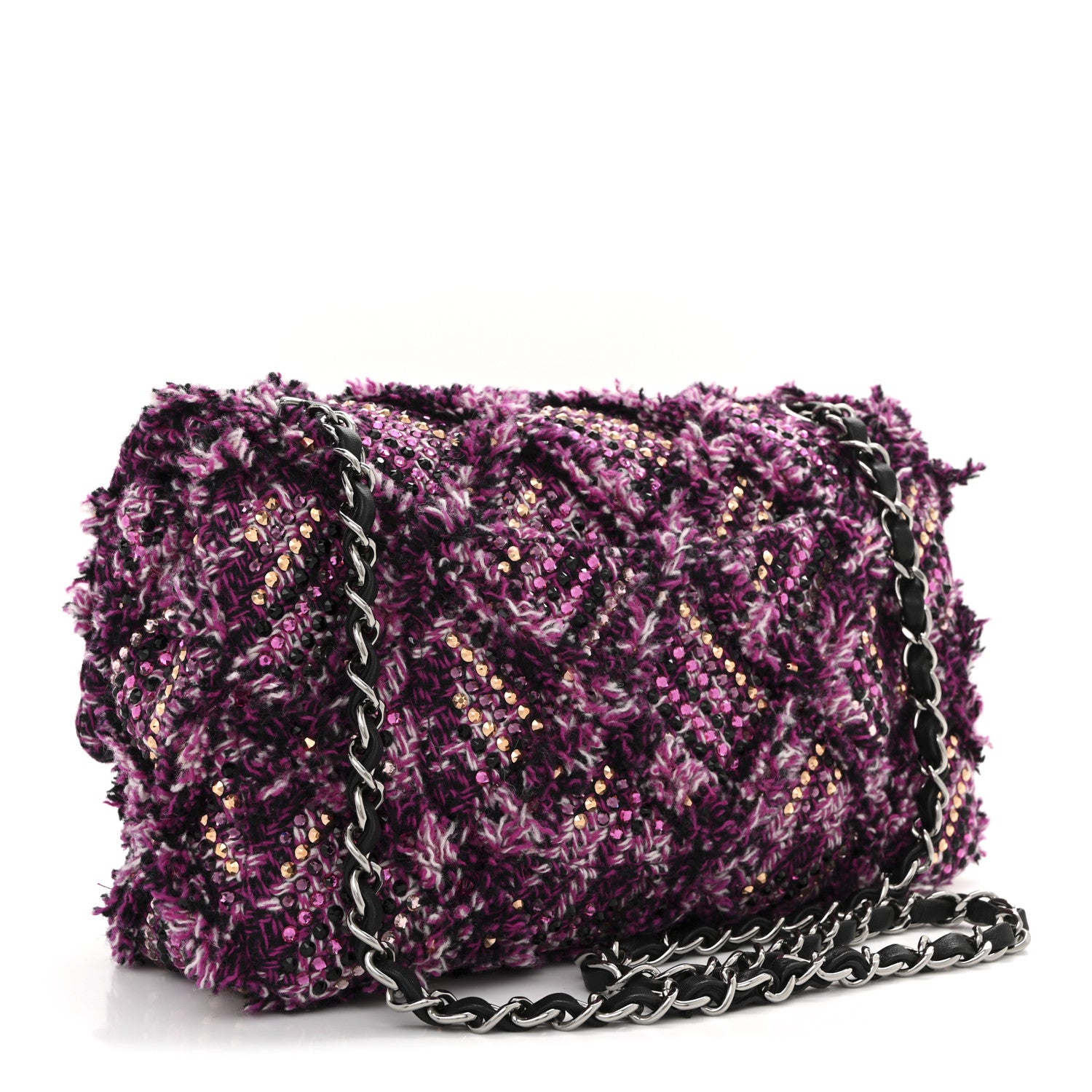 Chanel Crystal Tweed Quilted Medium Double Flap Purple Multicolor 6 of 20