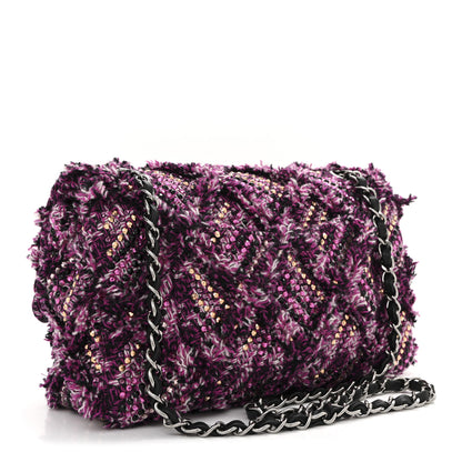 Chanel Crystal Tweed Quilted Medium Double Flap Purple Multicolor 6 of 20