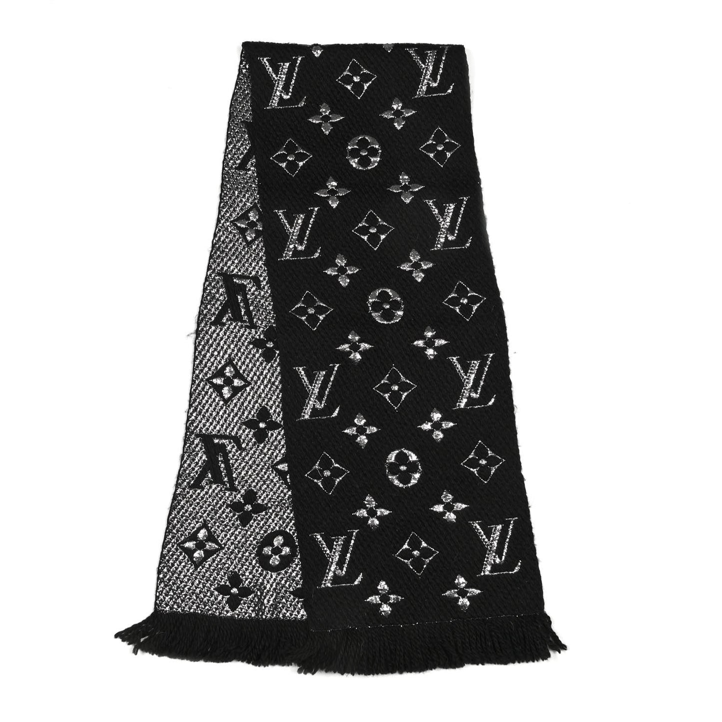 Wool Silk Logomania Shine Scarf Black