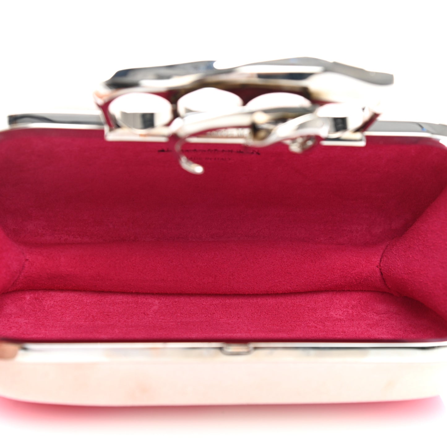 Satin Salamander Knuckle Box Clutch Fuchsia Red