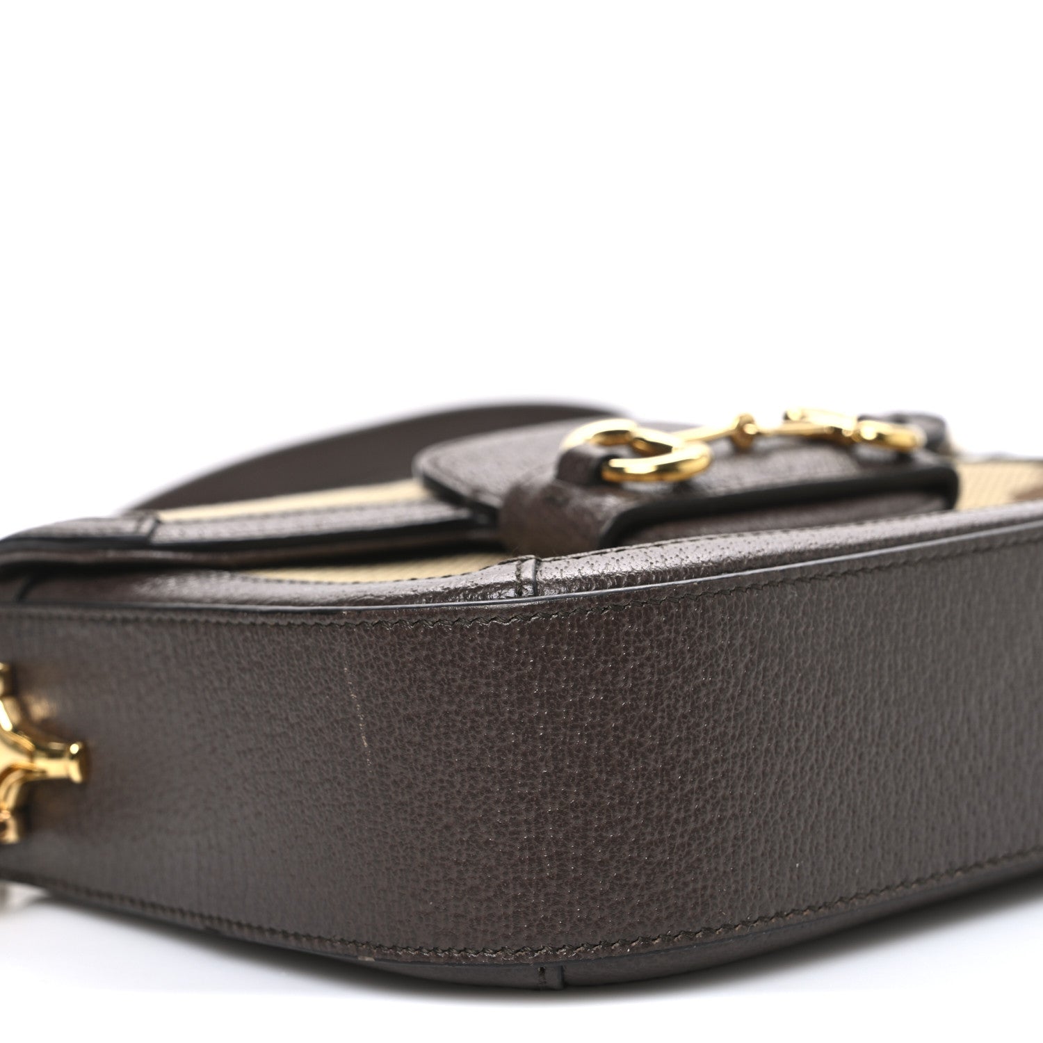 Gucci Monogram Jumbo GG Textured Dollar Calfskin Web Mini Horsebit 1955 Shoulder Bag Camel Ebony New Acero 9 of 10