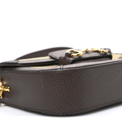 Gucci Monogram Jumbo GG Textured Dollar Calfskin Web Mini Horsebit 1955 Shoulder Bag Camel Ebony New Acero 9 of 10