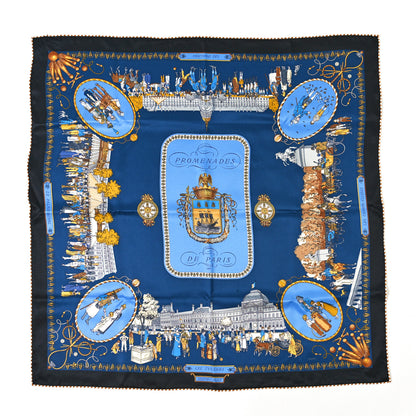 Hermes Silk Promenades de Paris Scarf 70 Black Marine Bleu 1 of 5