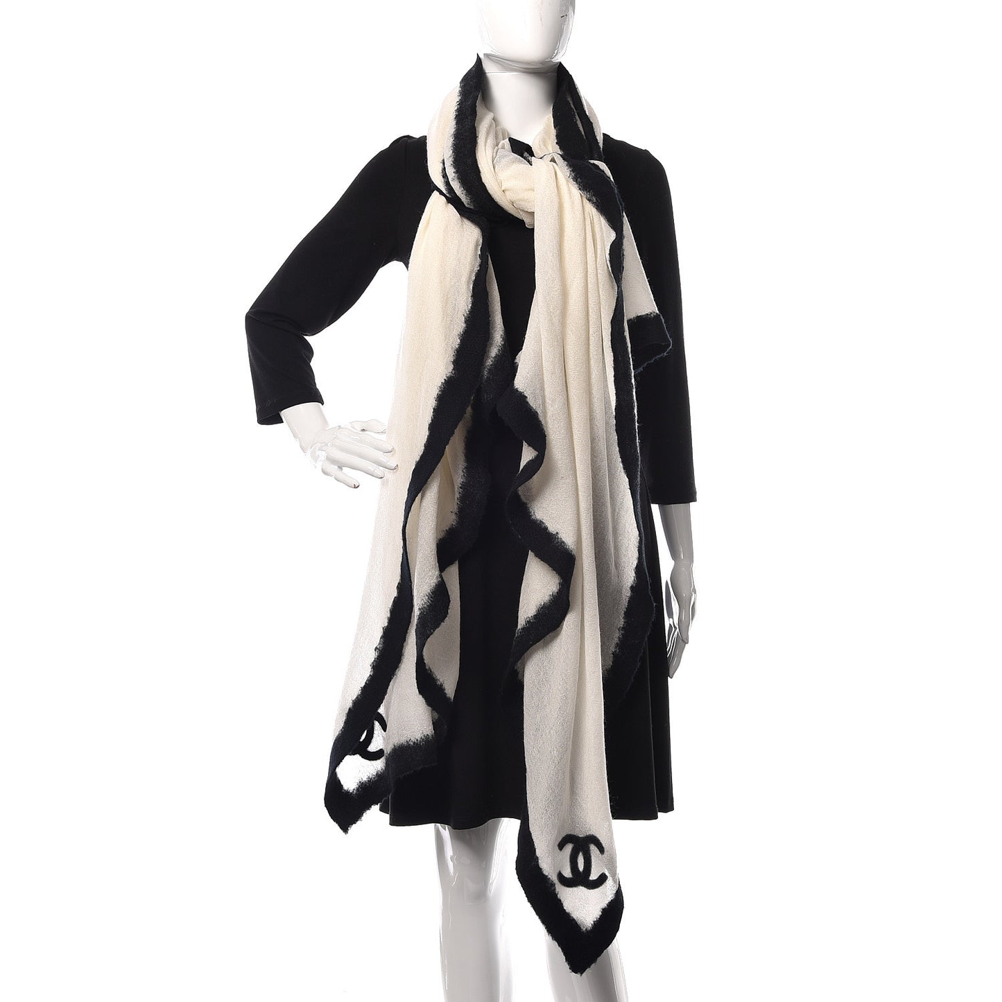 Cashmere Wool Silk CC Scarf Black White