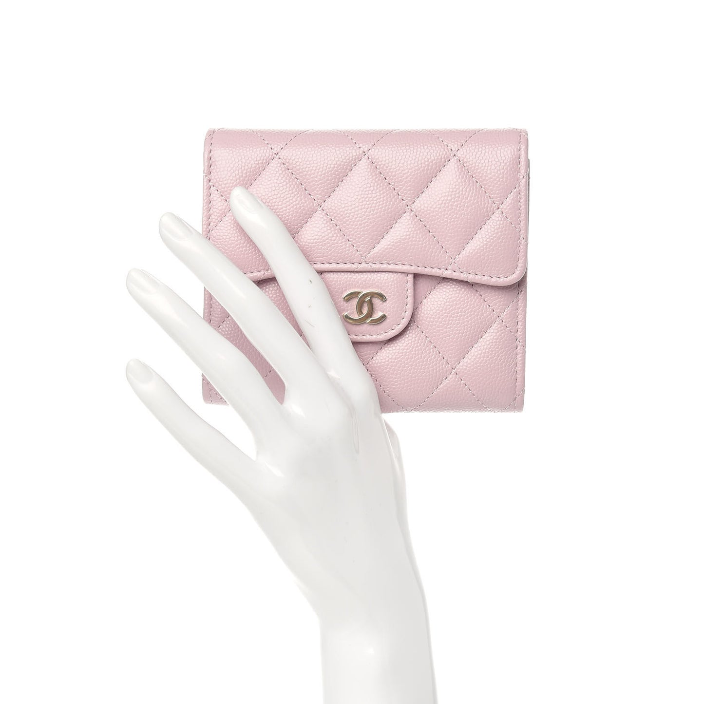 Caviar Quilted Compact Flap Wallet Light Pink