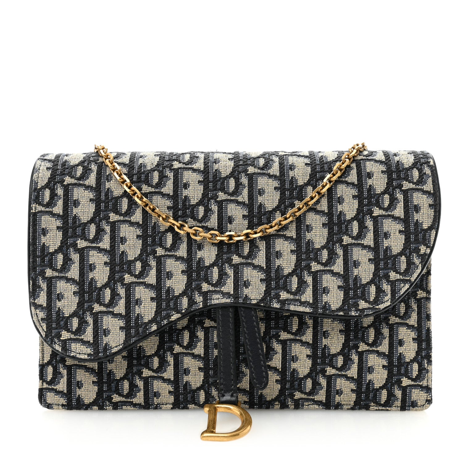 Christian Dior Oblique Saddle Chain Pouch Blue 1 of 11