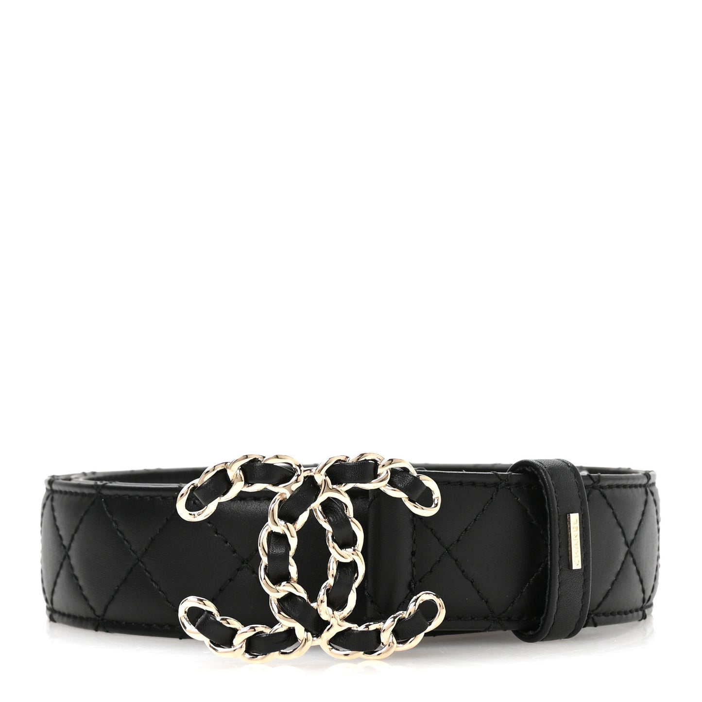 Calfskin Quilted CC Chain Belt 80 32 Black