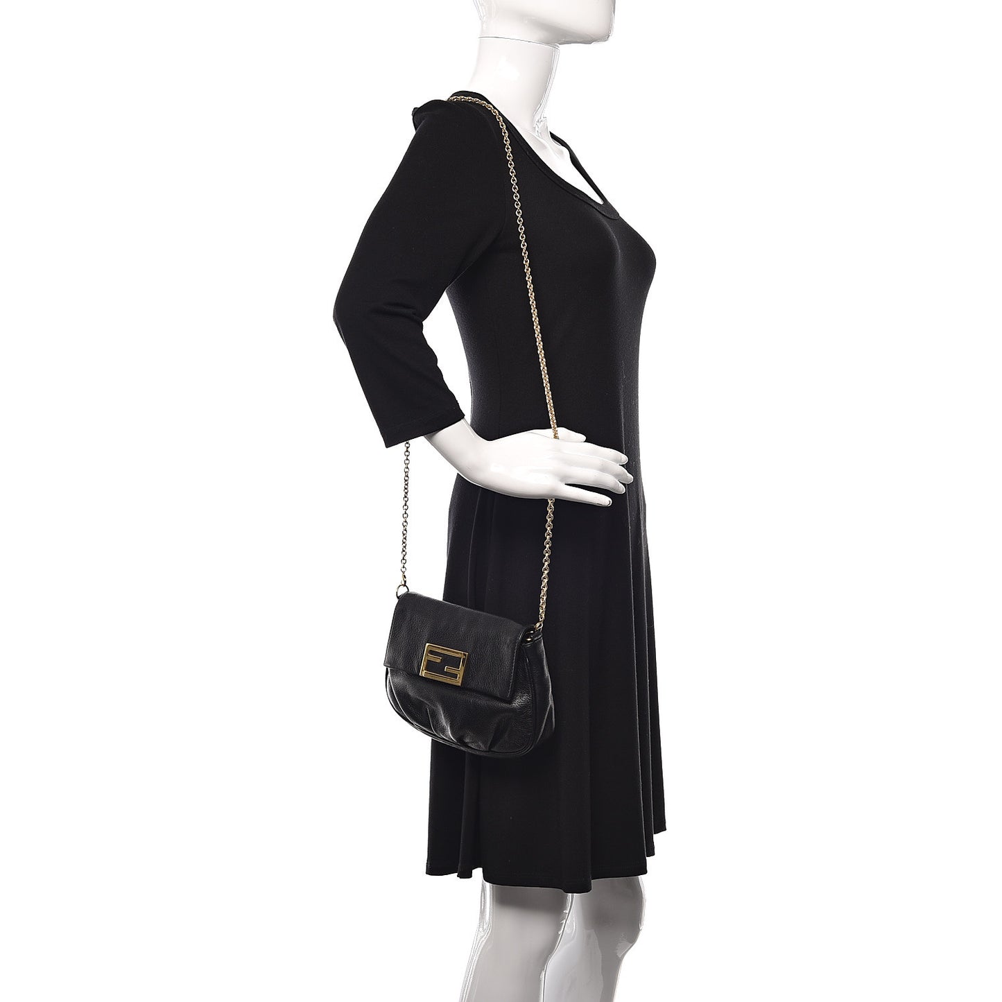 Vitello Flamingo Fendista Pouchette Crossbody Black
