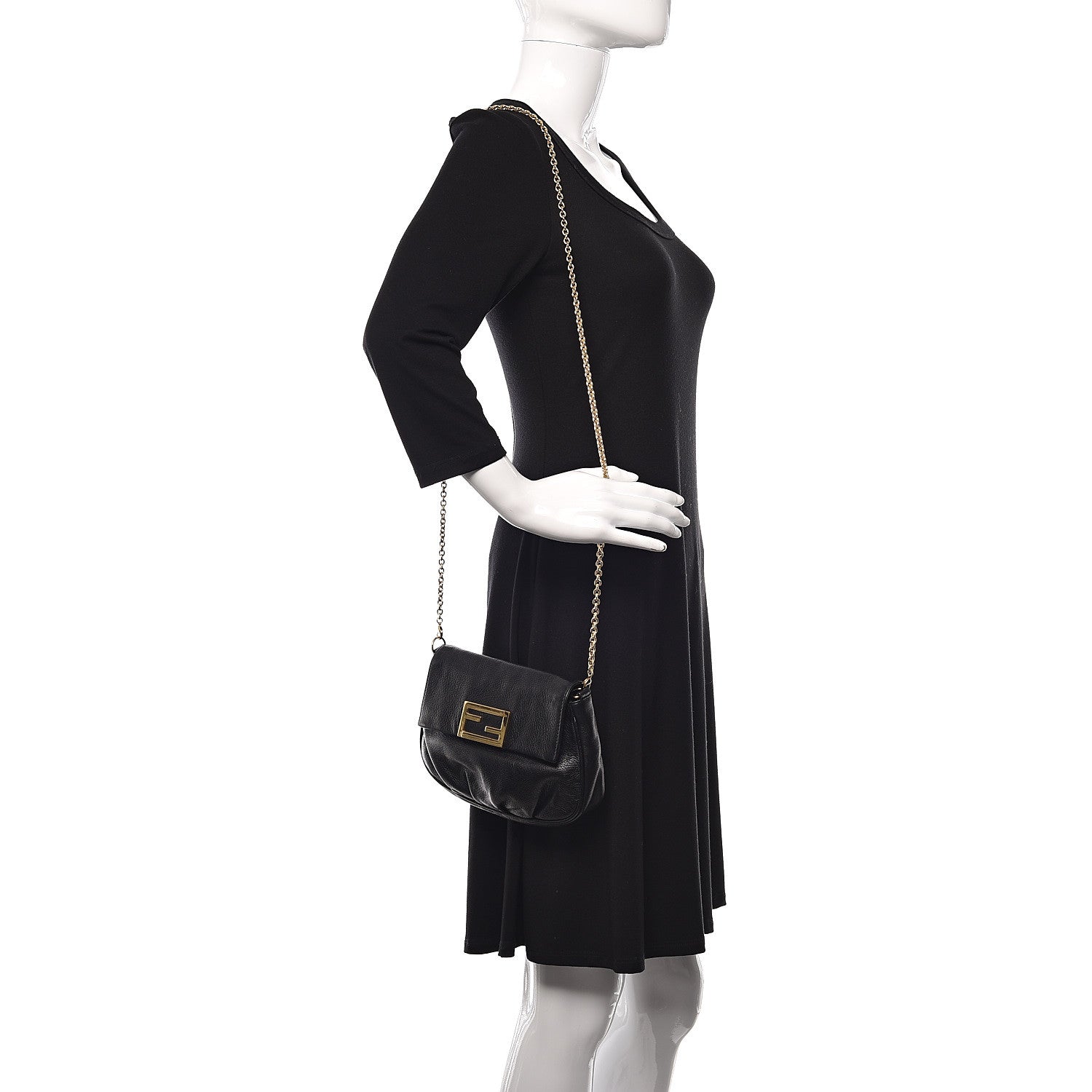 Fendi Vitello Flamingo Fendista Pouchette Crossbody Black 2 of 10