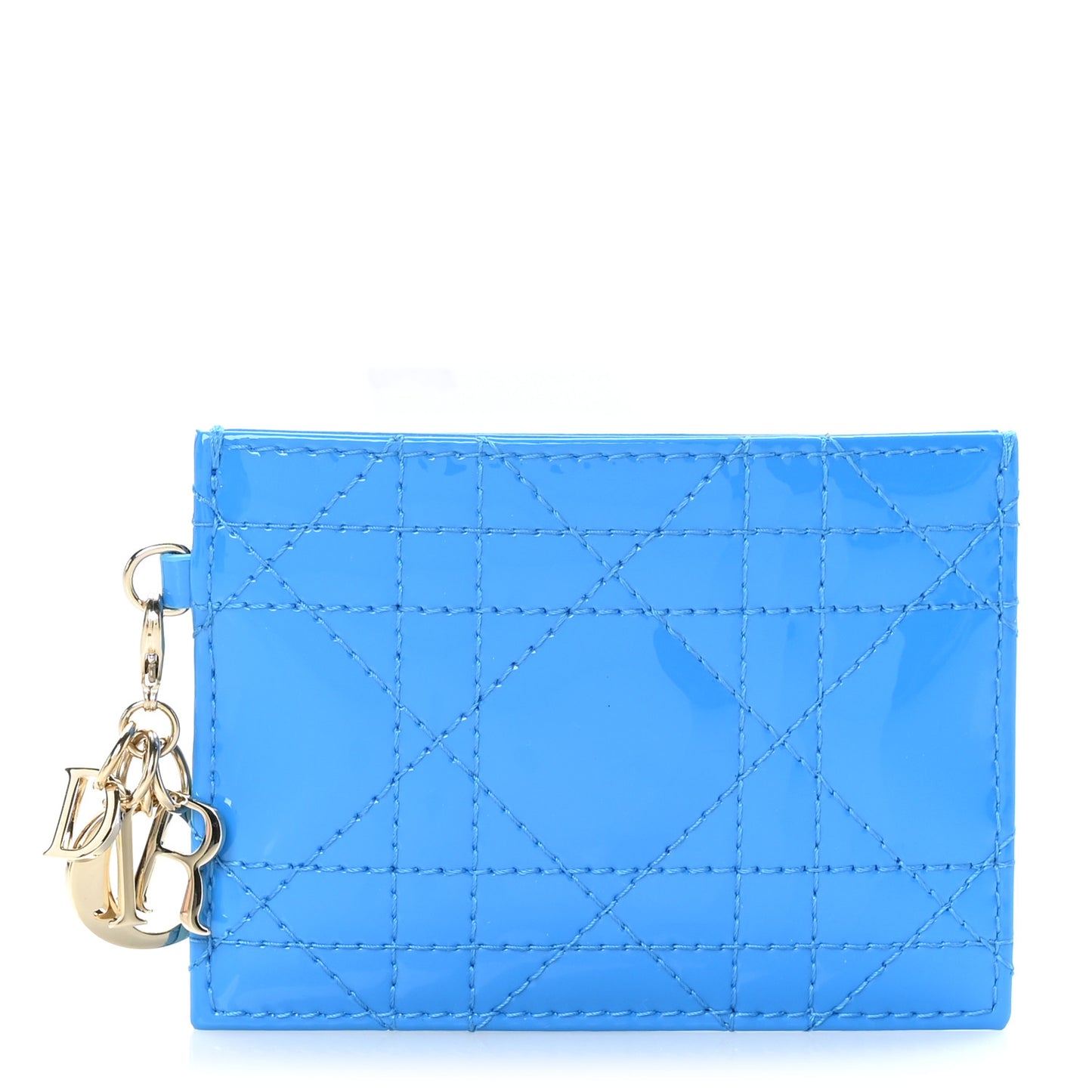 Patent Cannage Lady Dior Card Holder Blue