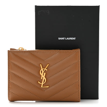 Saint Laurent Grain De Poudre Matelasse Chevron Monogram Zipped Card Case Natural Dark 8 of 8