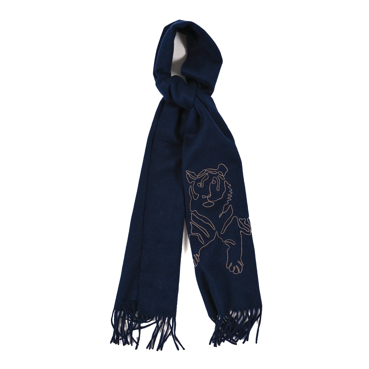 Hermes Cashmere Tigre Royal Brode Muffler Marine 1 of 3