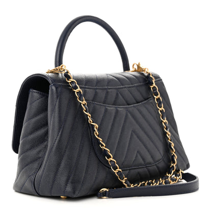 Chanel Caviar Chevron Quilted Small Coco Handle Flap Navy 3 of 10