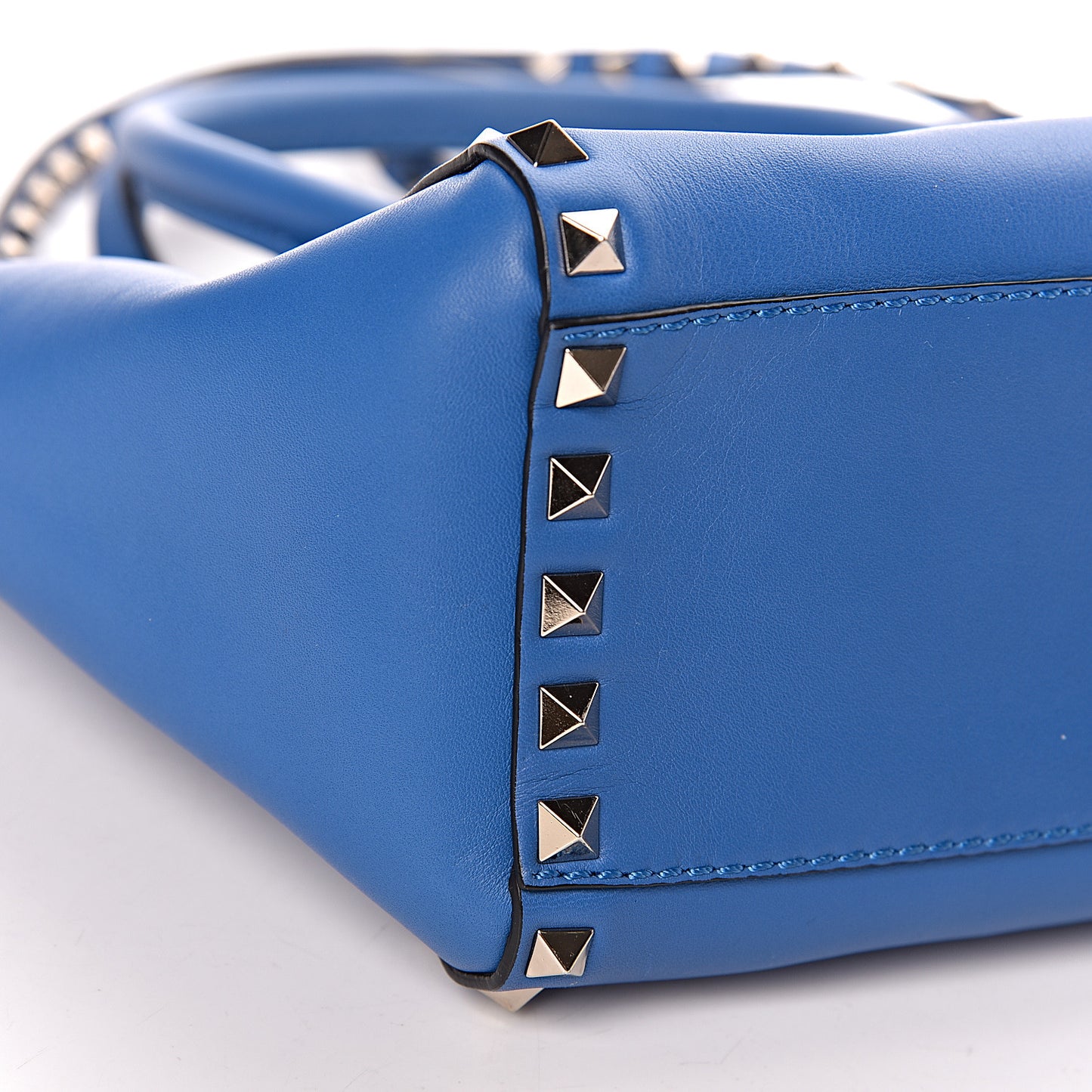 Vitello Mini Rockstud Double Handle Tote Light Sapphire