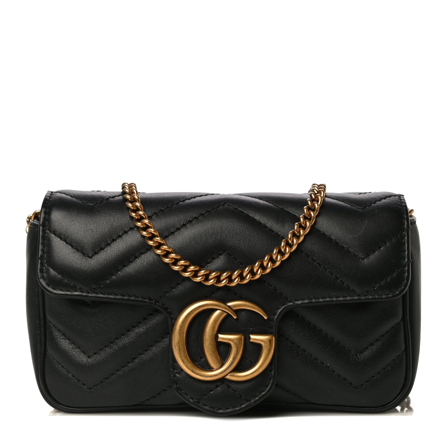 Calfskin Matelasse Super Mini GG Marmont Shoulder Bag Black
