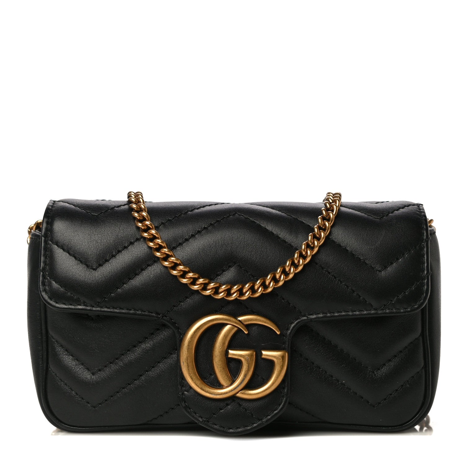 Gucci Calfskin Matelasse Super Mini GG Marmont Shoulder Bag Black 1 of 11