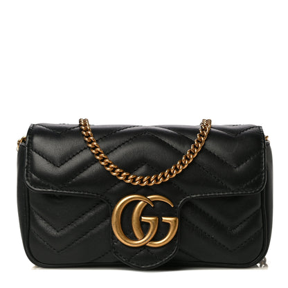 Gucci Calfskin Matelasse Super Mini GG Marmont Shoulder Bag Black 1 of 11