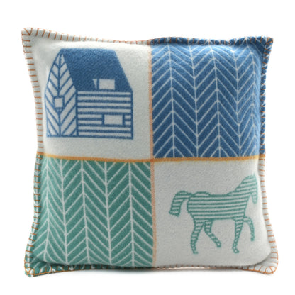 Hermes Wool Cashmere Avalon Les Cabanes Pillow Bleu Menthe 1 of 3