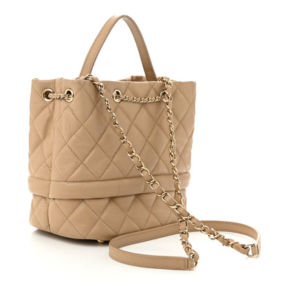 Chanel Caviar Quilted Rolled Up Bucket Drawstring Bag Beige 3 of 12