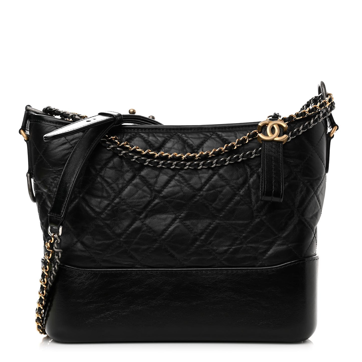 Aged Calfskin Quilted Medium Gabrielle Hobo Black