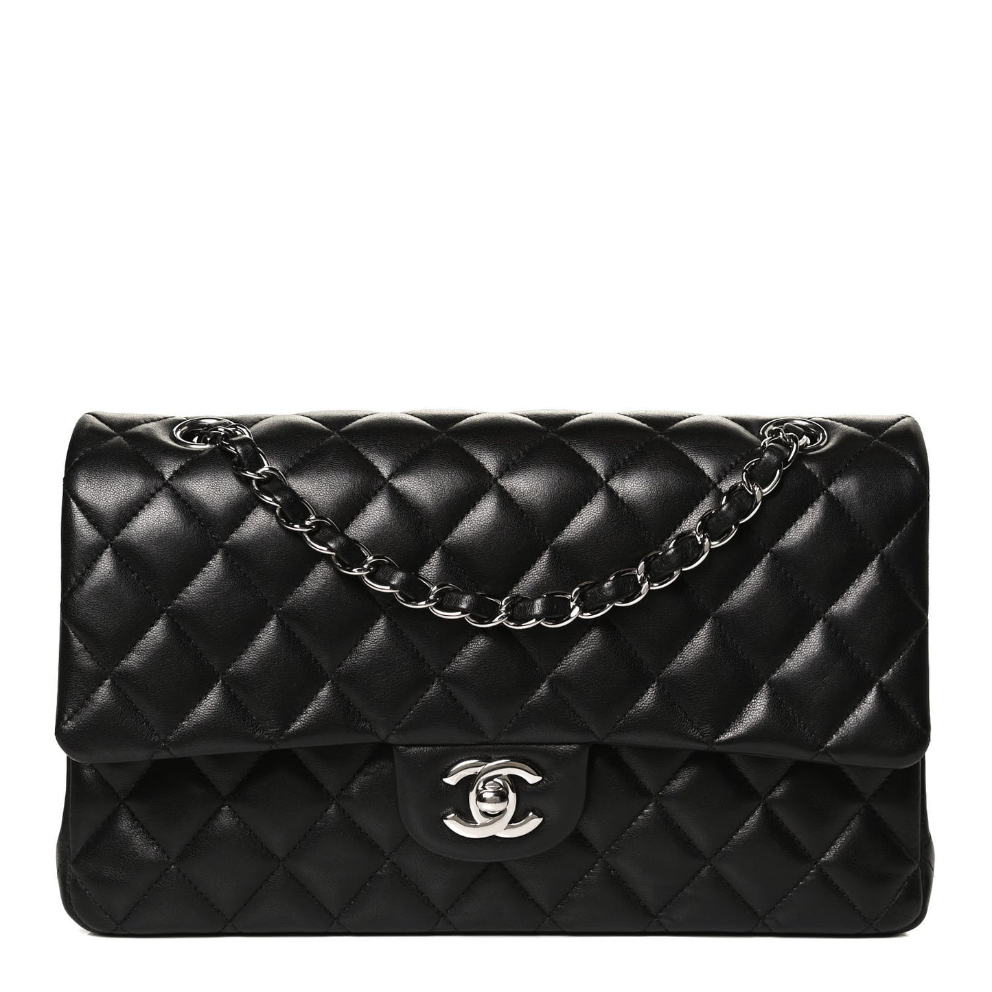 Lambskin Quilted Medium Double Flap Black