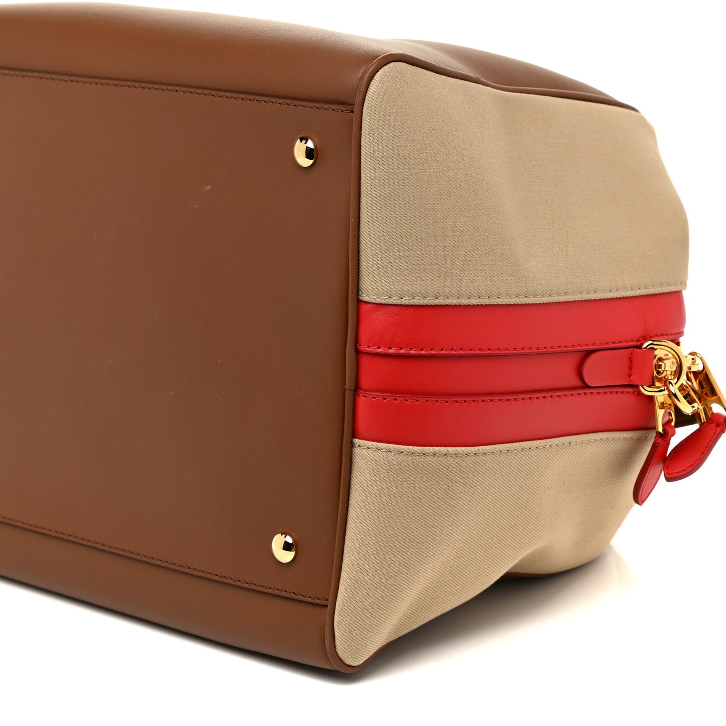 Calfskin Canvas Medium Cube Bowling Bag Malt Brown
