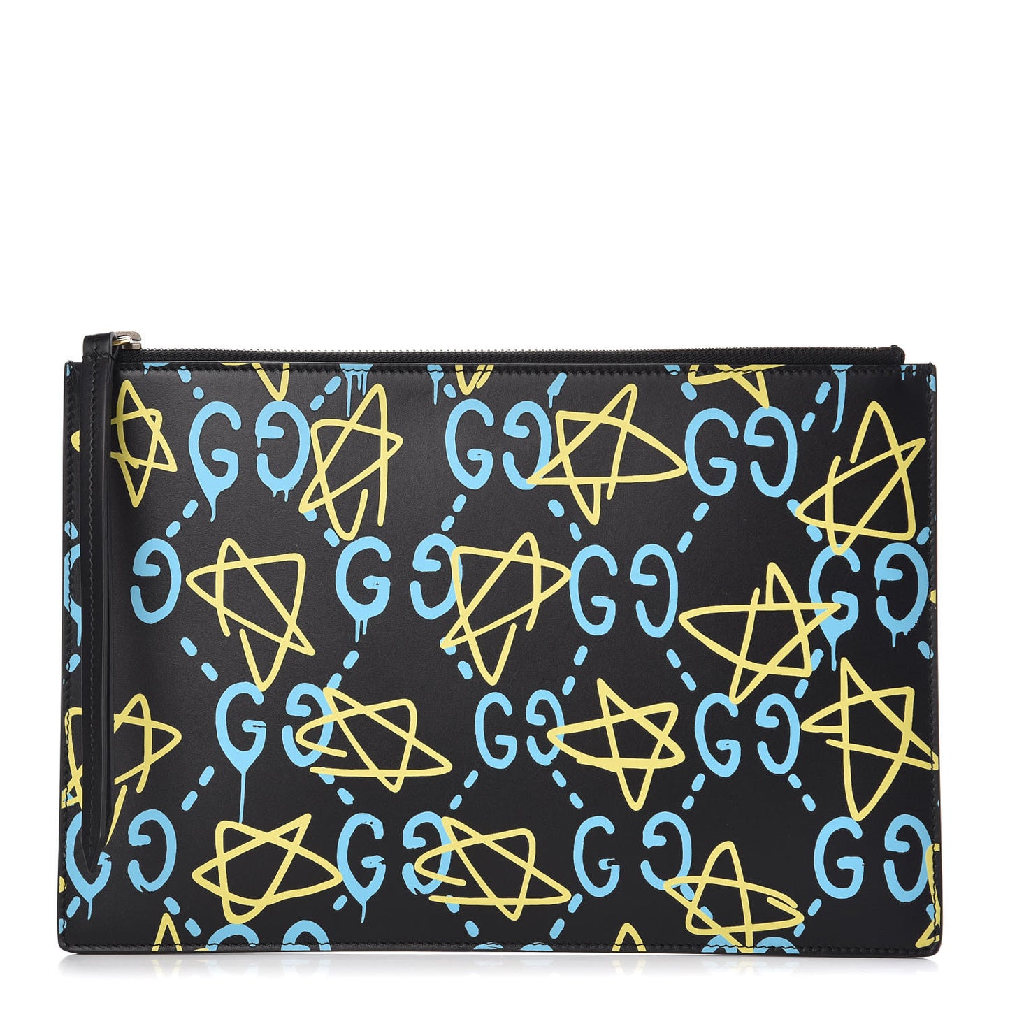 Calfskin GucciGhost Print Pouch Black New Acquamarine