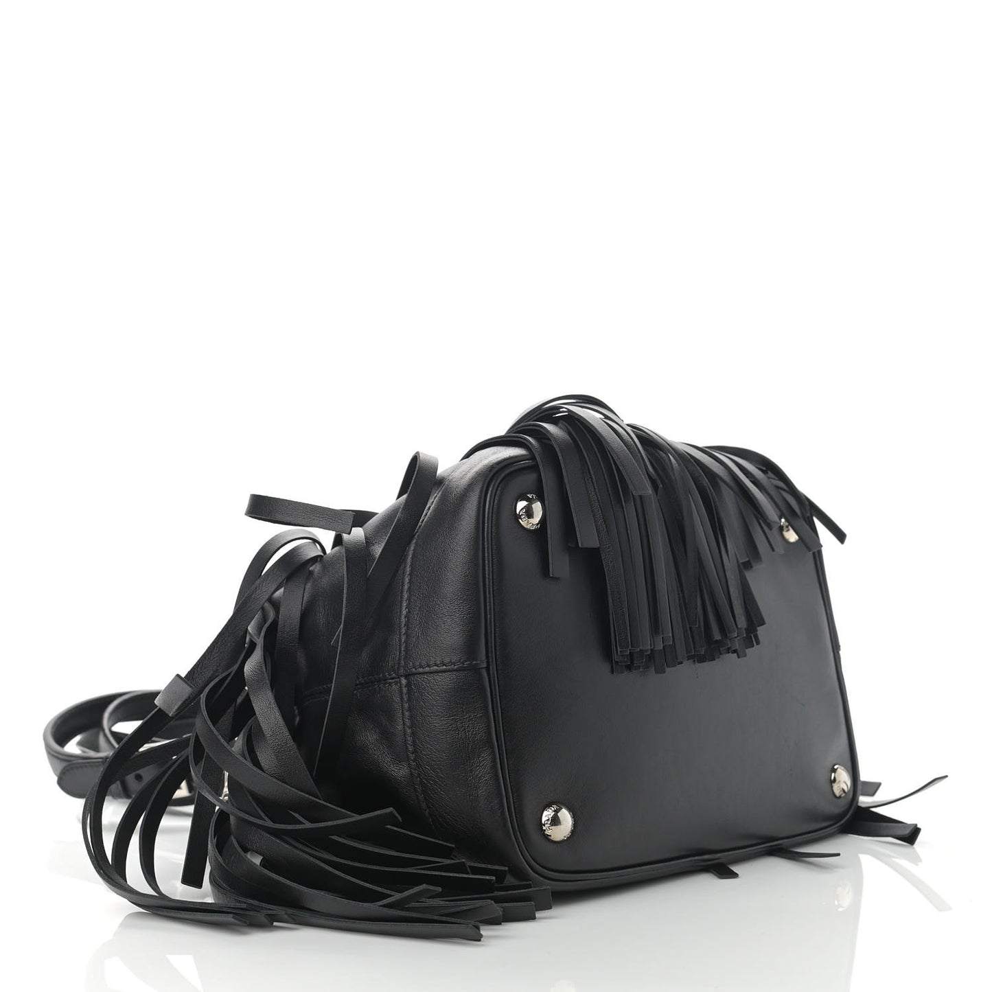 Soft Calfskin Fringe Bucket Bag Black