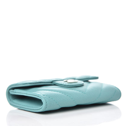 Chanel Caviar Chevron Quilted Card Holder Wallet Turquoise 4 of 9