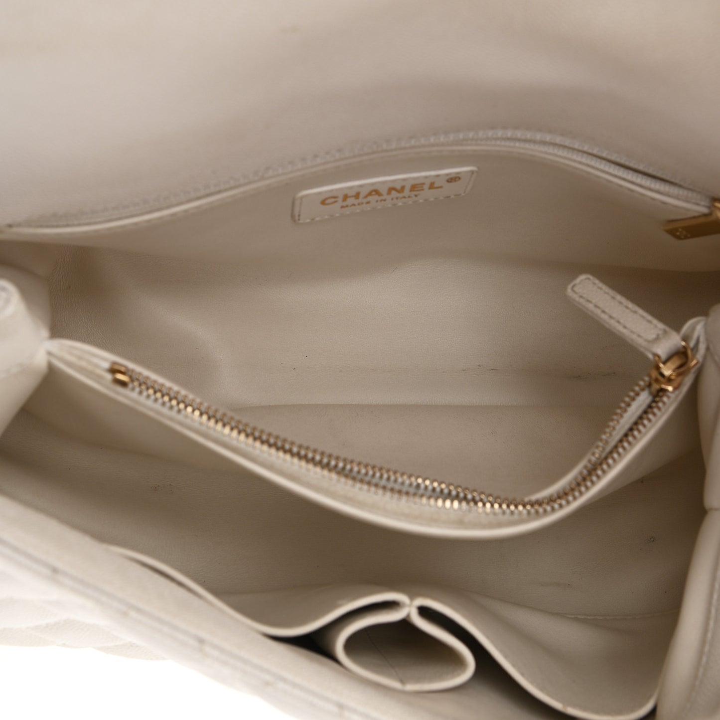 Caviar Quilted Small Coco Handle Flap White