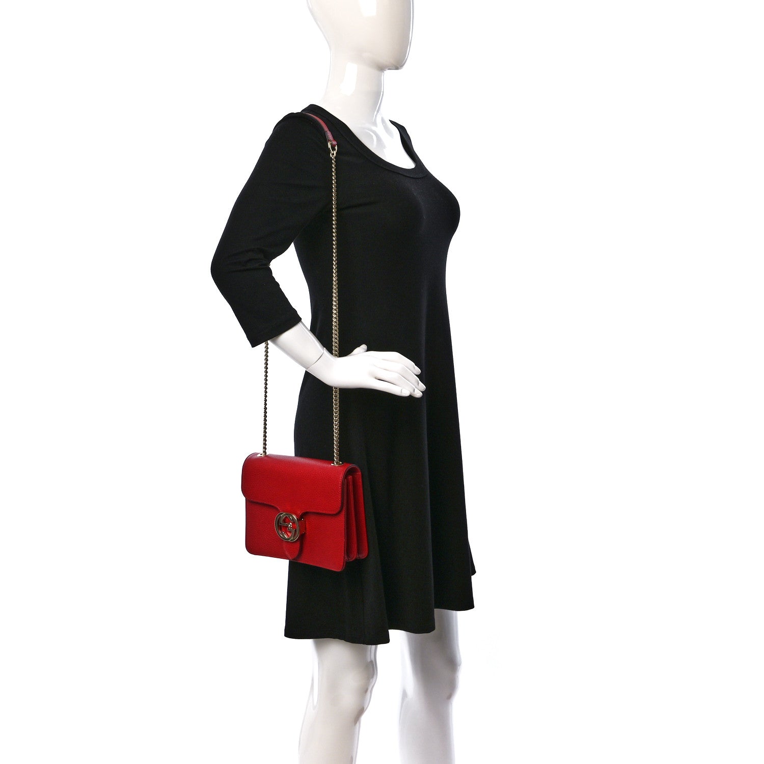 Gucci Dollar Calfskin Small Interlocking G Shoulder Bag Red 3 of 11