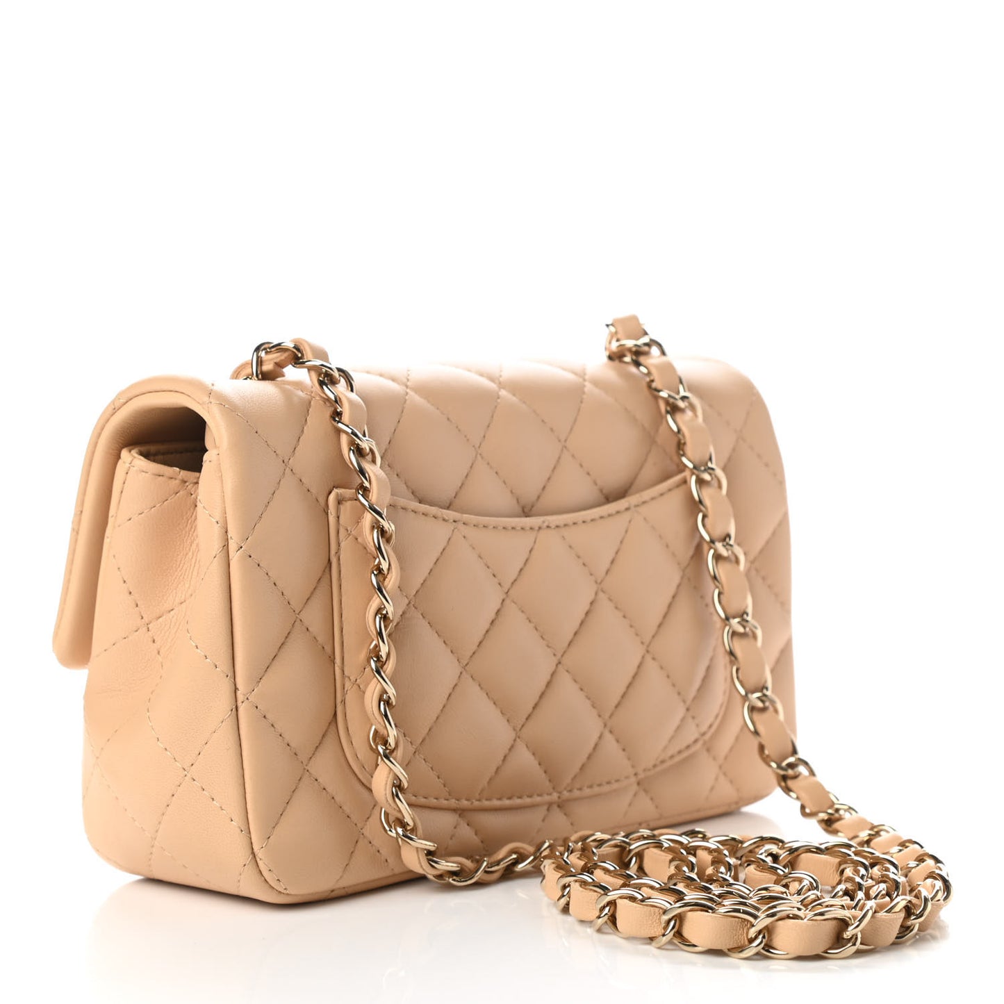 Lambskin Quilted Mini Rectangular Flap Beige
