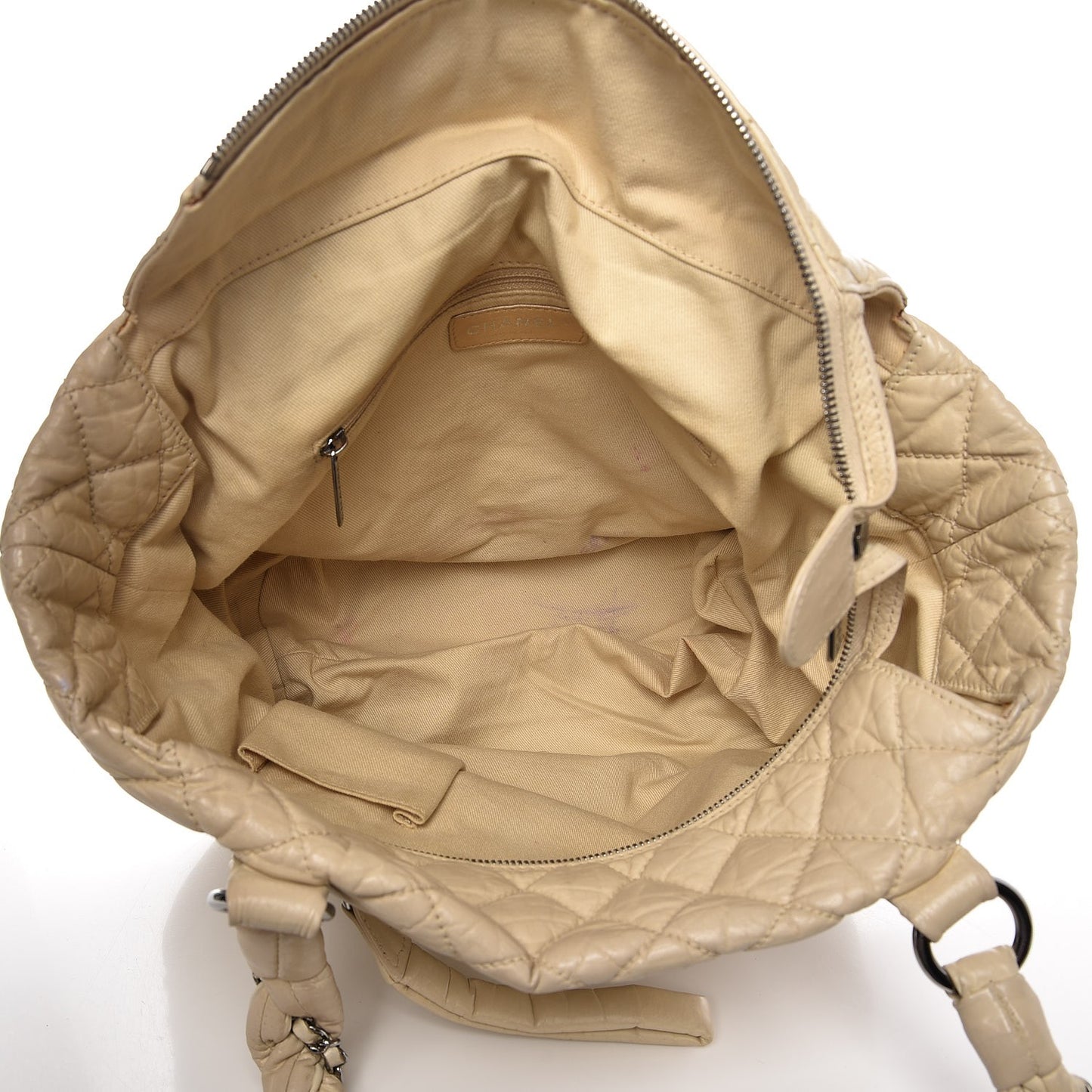 Distressed Lambskin Vintage Ligne Lady Braid Tote Ivory