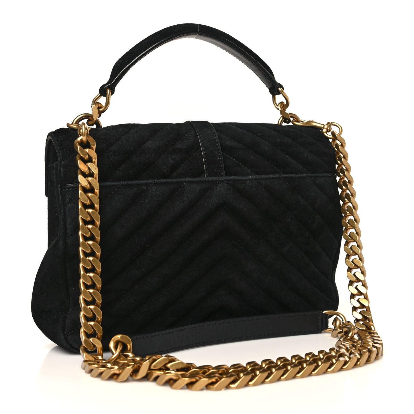 Suede Matelasse Chevron Monogram Medium College Bag Black