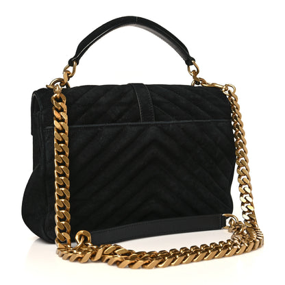 Saint Laurent Suede Matelasse Chevron Monogram Medium College Bag Black 3 of 9