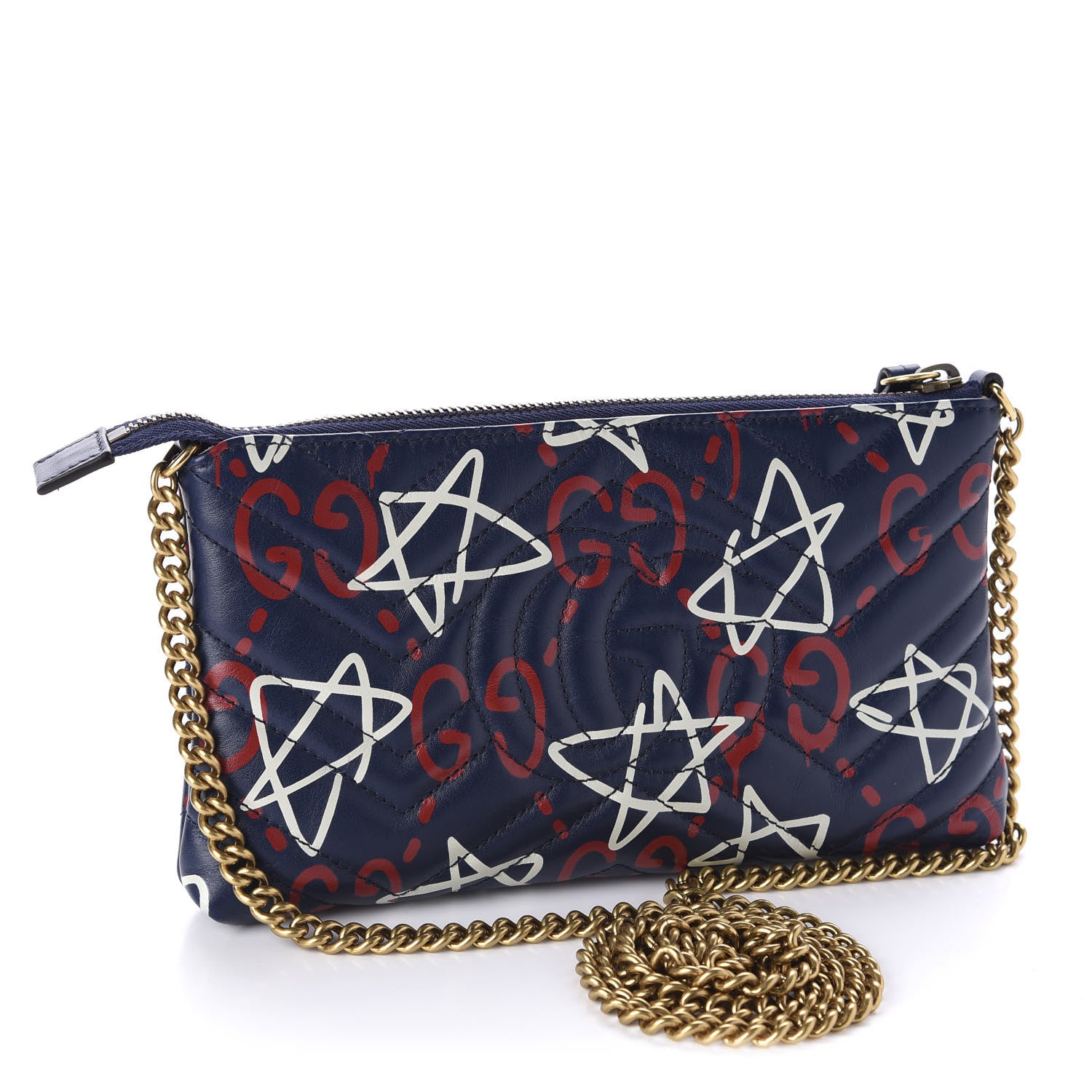 Gucci Calfskin Matelasse GucciGhost Mini GG Marmont Chain Bag Blue Agata Hibiscus Red 3 of 10