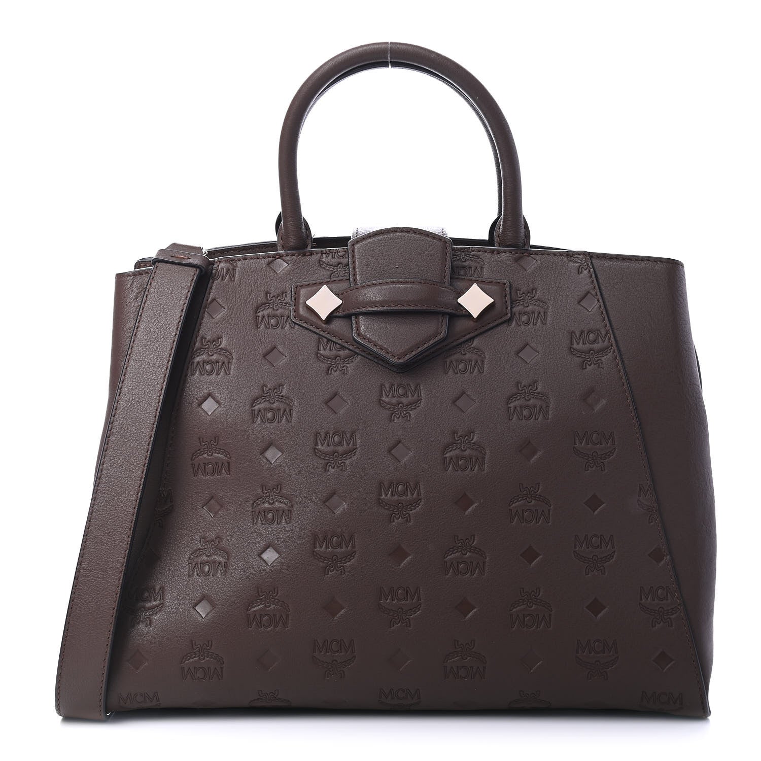 MCM Calfskin Ottomar Monogram Medium Essential Tote Chestnut 1 of 7