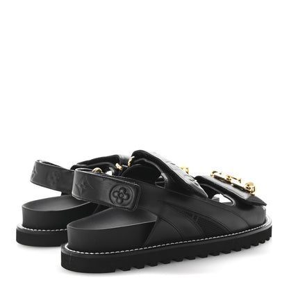 Louis Vuitton Lambskin Chain Link Paseo Flat Comfort Sandals 39 Black 5 of 10
