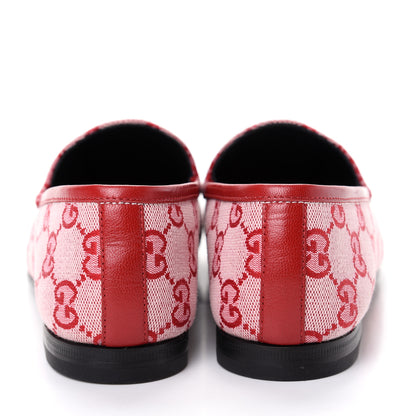 Gucci Canvas GG Monogram Horsebit Womens Jordaan Loafers 36 Gardenia Hibiscus Red 7 of 11