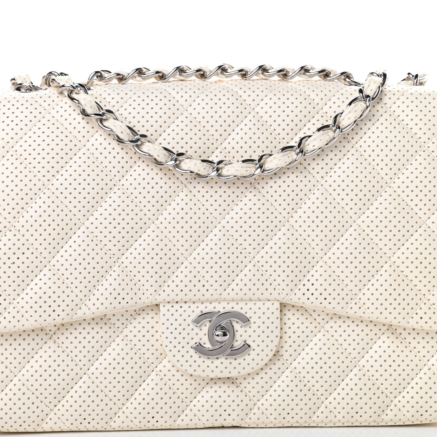 Chanel Lambskin Perforated Jumbo Single Flap White 8 of 13
