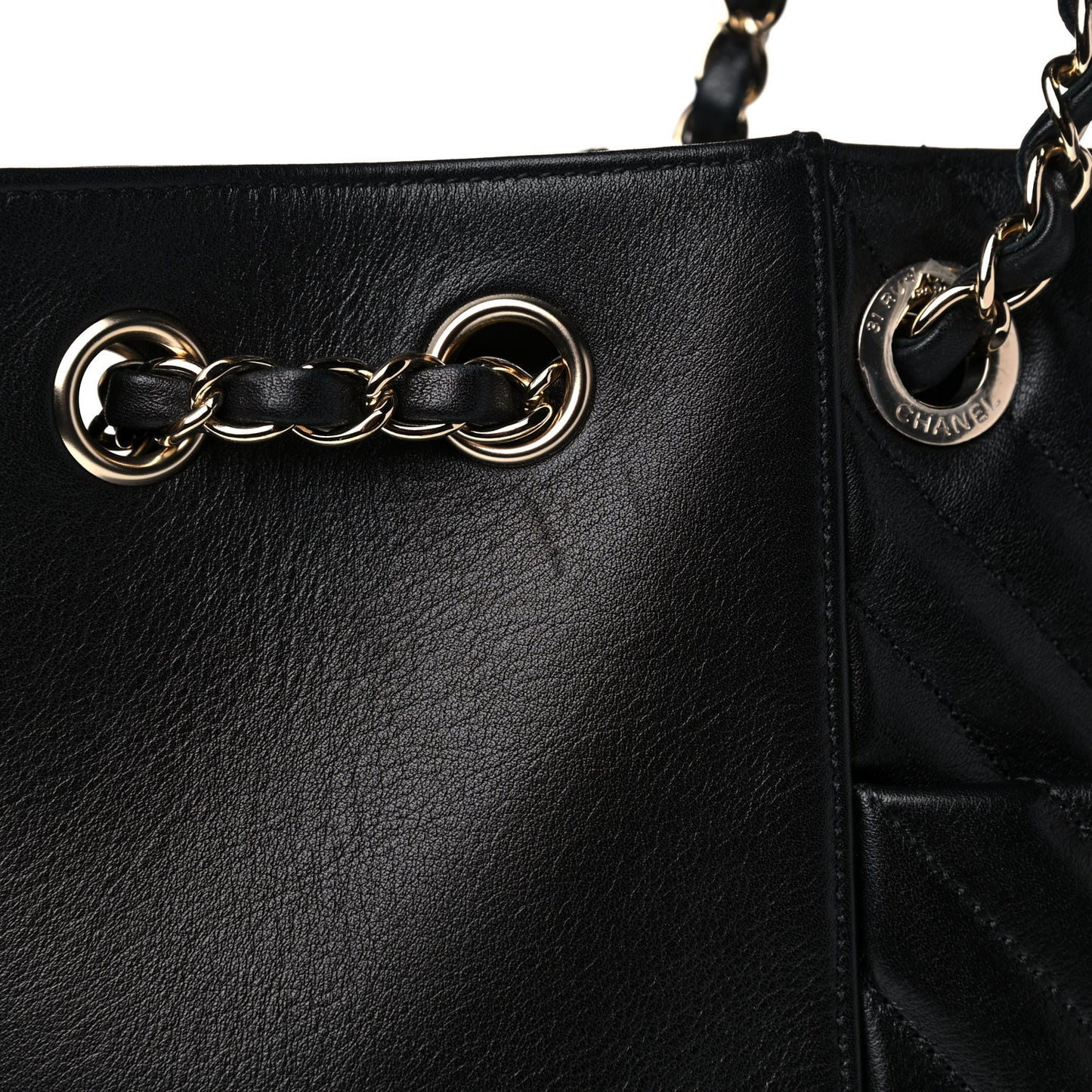 Calfskin Quilted Large Daily Shopping Bag Black