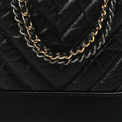 Chanel Aged Calfskin Chevron Quilted Small Gabrielle Hobo Black 8 of 10